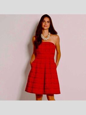 Vineyard Vines Solid Grosgrain Red Plaid Dress